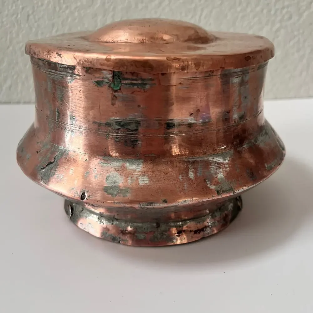 Vintage Hand Hammered Copper Cooking‎ Pot w Lid Rustic Farmhouse Primitive Decor